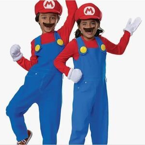Mario styled costume for kids jumpsuit with hat mustache and gloves sx XL